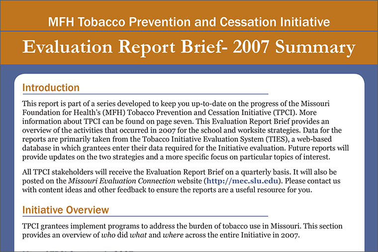 MFH TPCI Evaluation Report Brief 2: Summary of Evaluation 2007