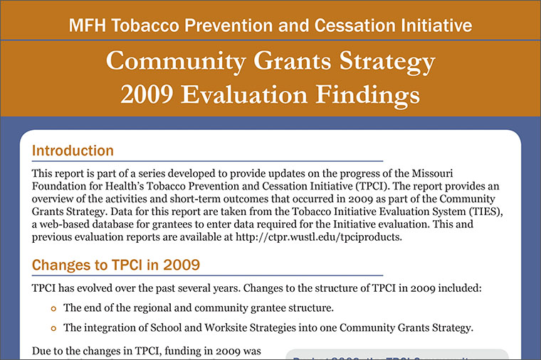 MFH TPCI Evaluation Report Brief 5: Community Grants Strategy 2009 Evaluation Findings