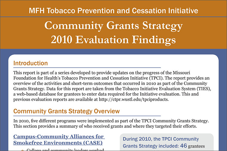MFH TPCI Evaluation Report Brief 6: Community Grants Strategy 2010 Evaluation Findings