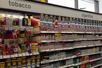 Shelves of cigarettes at store