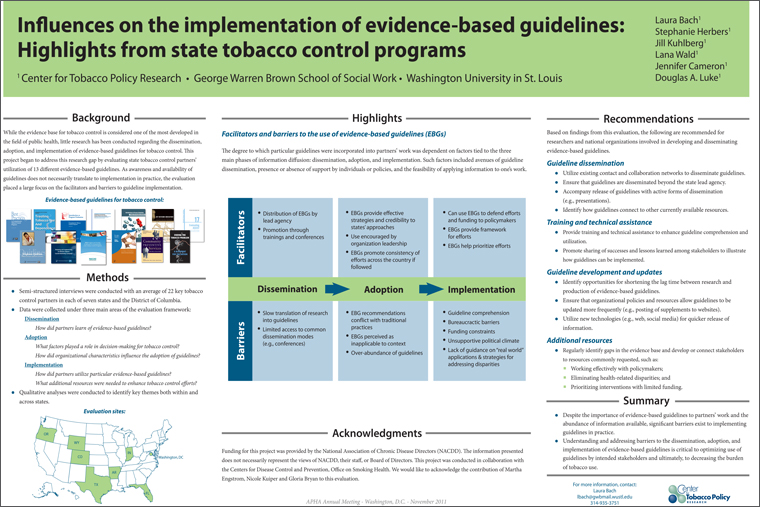 Influences on the Implementation of Evidence-based Guidelines: Highlights from State Tobacco Control Programs
