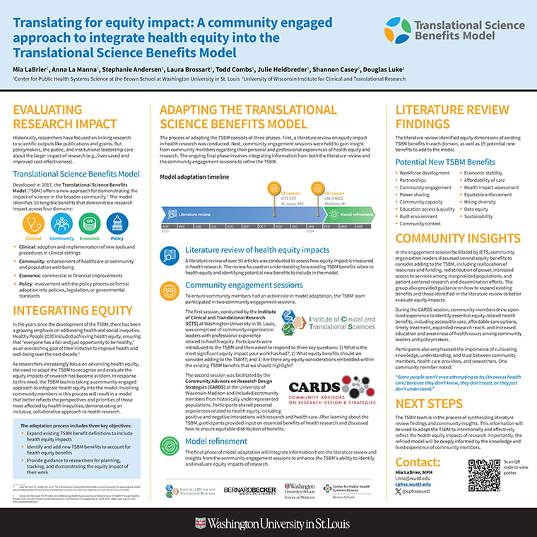 Translating for equity impact: A community engaged approach to integrate health equity into the Translational Science Benefits Model